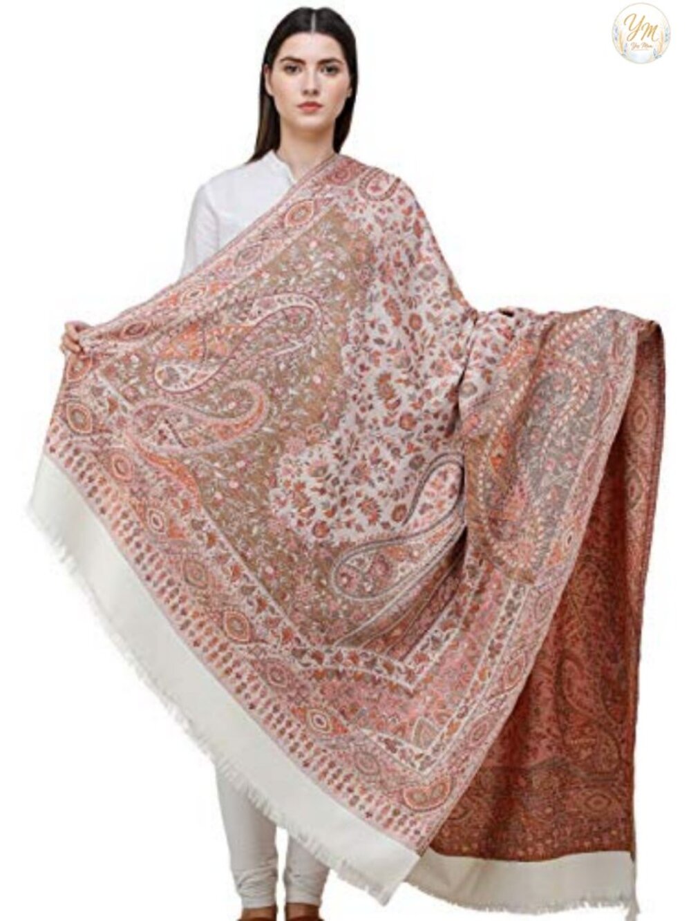 Reversible Jamawar Shawl Woven Paisley 100% Acrylic Wrap
